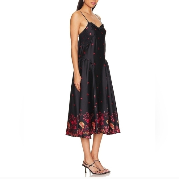 Free People On My Own Maxi Dress Sleeveless Floral Print Satin Black Combo M NWT - Picture 2 of 14
